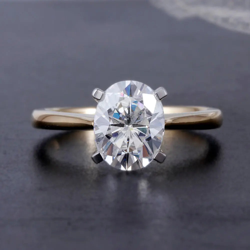 14k Yellow & White Gold Solitaire Oval Cut Moissanite Ring 2ct Moissanite Engagement Rings & Jewelry | Luxus Moissanite 2 Carat Oval Moissanite Ring 2 Carat Oval Moissanite Ring