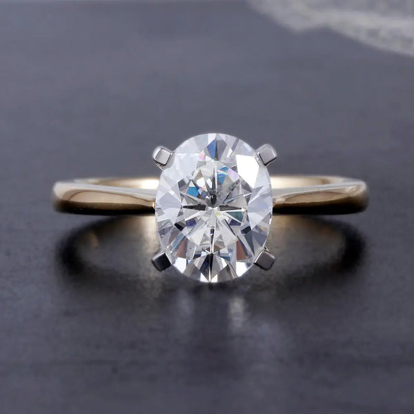 14k Yellow & White Gold Solitaire Oval Cut Moissanite Ring 2ct Moissanite Engagement Rings & Jewelry | Luxus Moissanite