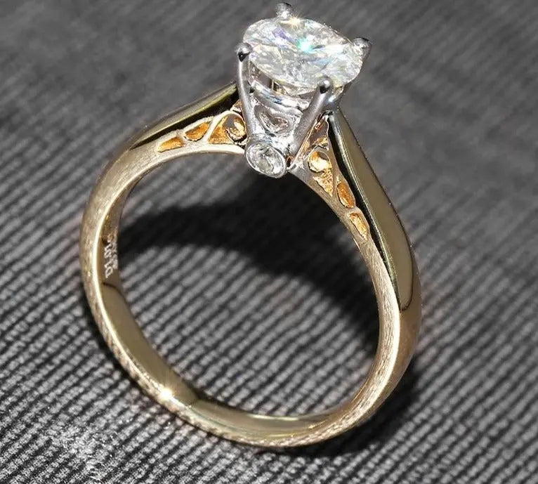14k Yellow & White Gold Vintage Moissanite Ring 1ct Moissanite Engagement Rings & Jewelry | Luxus Moissanite | White Gold Vintage Ring