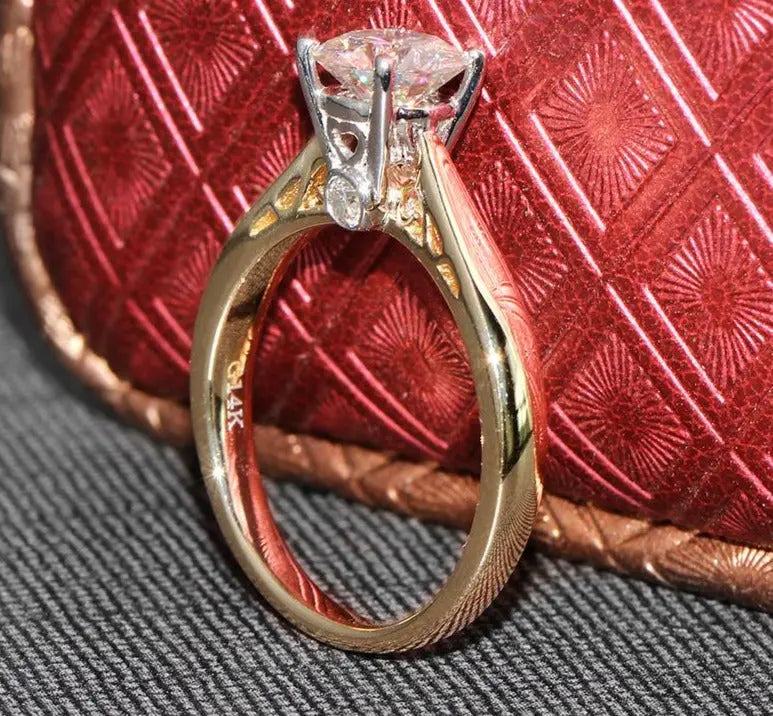 14k Yellow & White Gold Vintage Moissanite Ring 1ct Moissanite Engagement Rings & Jewelry | Luxus Moissanite | White Gold Vintage Ring