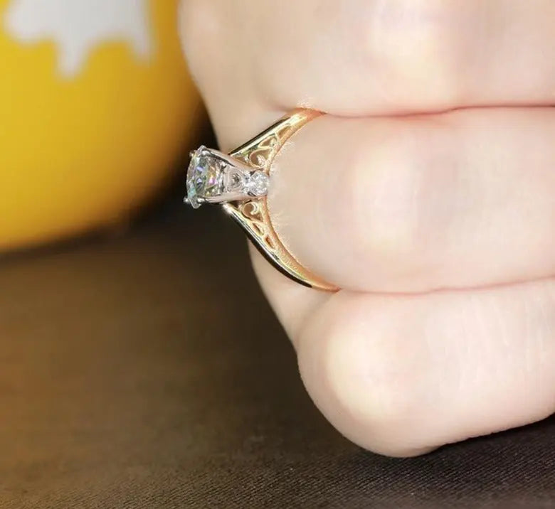 14k Yellow & White Gold Vintage Moissanite Ring 1ct Moissanite Engagement Rings & Jewelry | Luxus Moissanite