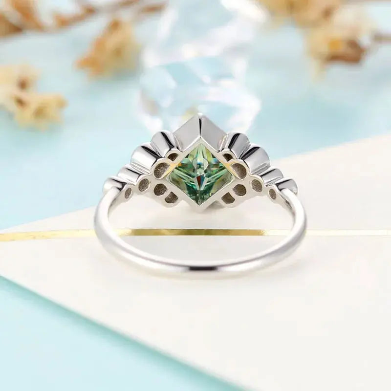 18K WHITE GOLD GREEN PRINCESS CUT MOISSANITE ENGAGEMENT RING 1CT Moissanite Engagement Rings & Jewelry | Luxus Moissanite BEST PRINCESS CUT MOISSANITE RING!