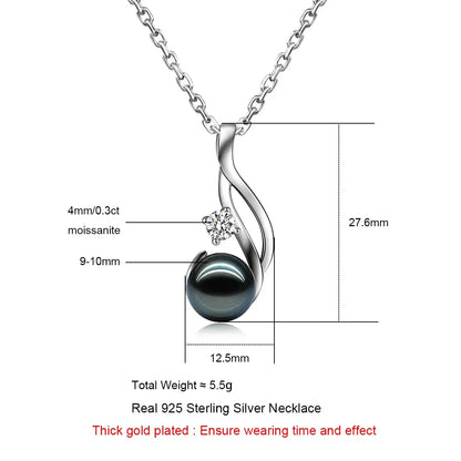 18K WHITE GOLD PLATED SILVER 9-10MM TAHITIAN BLACK PEARL AND 0.3CT MOISSANITE PENDANT NECKLACE Moissanite Engagement Rings & Jewelry | Luxus Moissanite