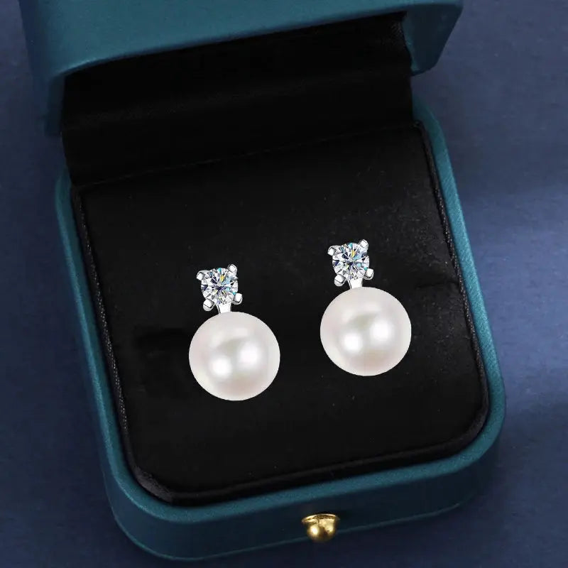 18K WHITE GOLD PLATED SILVER MOISSANITE STUD 0.6 CTW AND PEARL DROP  EARRINGS Moissanite Engagement Rings & Jewelry | Luxus Moissanite