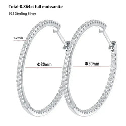 18K WHITE GOLD PLATED SLIVER 1.2MM MOISSANITE HOOP EARINGS 30MM DIAMETER 0.9CTW Moissanite Engagement Rings & Jewelry | Luxus Moissanite