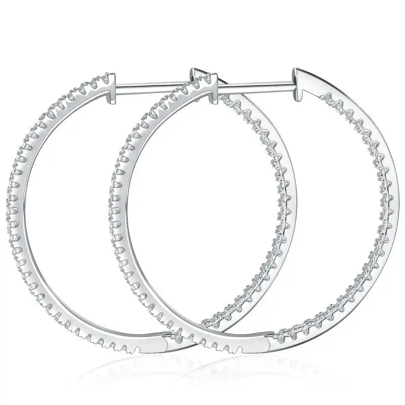 18K WHITE GOLD PLATED SLIVER 1.2MM MOISSANITE HOOP EARINGS 30MM DIAMETER 0.9CTW Moissanite Engagement Rings & Jewelry | Luxus Moissanite