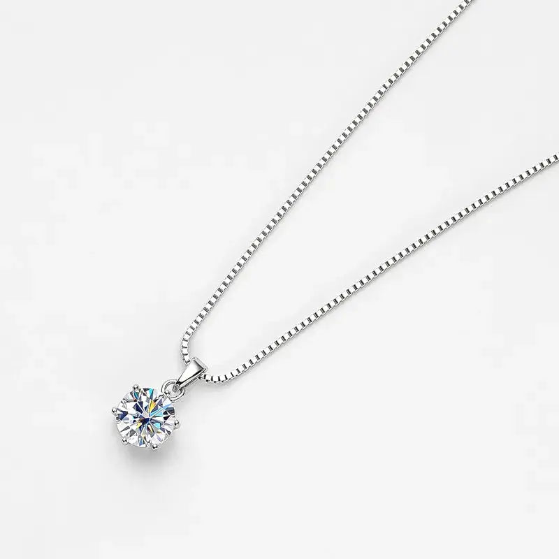 18K WHITE, YELLOW, ROSE GOLD PLATED SILVER MOISSANITE PENDANT NECKLACE 1CT, SINGLE BAIL LINK, BOX CHAIN Moissanite Engagement Rings & Jewelry | Luxus Moissanite |  BOX CHAIN