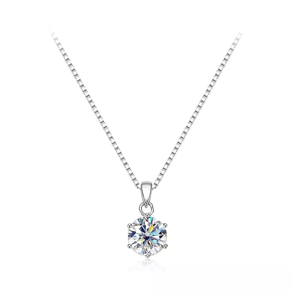 18K WHITE, YELLOW, ROSE GOLD PLATED SILVER MOISSANITE PENDANT NECKLACE 1CT, SINGLE BAIL LINK, BOX CHAIN Moissanite Engagement Rings & Jewelry | Luxus Moissanite |  BOX CHAIN