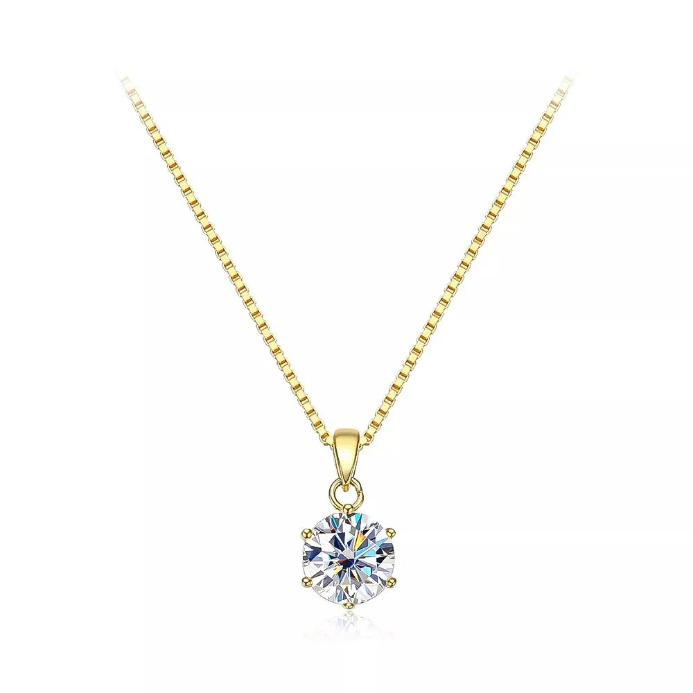 18K WHITE, YELLOW, ROSE GOLD PLATED SILVER MOISSANITE PENDANT NECKLACE 1CT, SINGLE BAIL LINK, BOX CHAIN Moissanite Engagement Rings & Jewelry | Luxus Moissanite |  BOX CHAIN