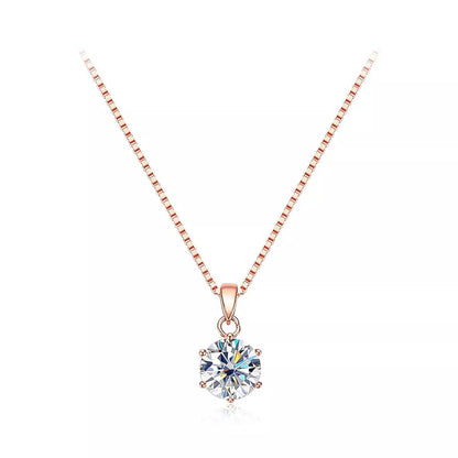 18K WHITE, YELLOW, ROSE GOLD PLATED SILVER MOISSANITE PENDANT NECKLACE 1CT, SINGLE BAIL LINK, BOX CHAIN Moissanite Engagement Rings & Jewelry | Luxus Moissanite |  BOX CHAIN