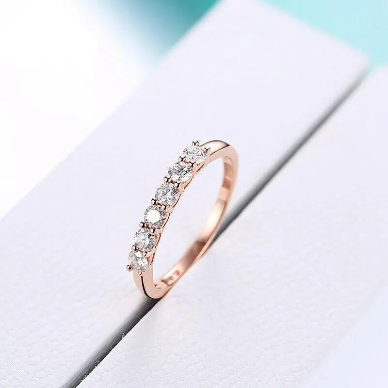 18k Rose Gold 6 Stone Moissanite Anniversary Ring 0.4ct Total Moissanite Engagement Rings & Jewelry | Luxus Moissanite | Best Wedding Ring Brands 