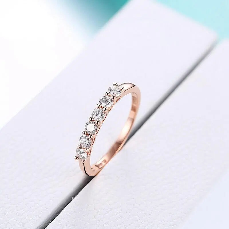 18k Rose Gold 6 Stone Moissanite Anniversary Ring 0.4ct Total Moissanite Engagement Rings & Jewelry | Luxus Moissanite