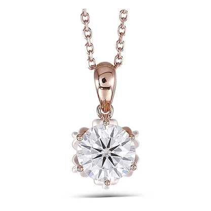 18k Rose Gold Flower Moissanite Necklace 1ct Moissanite Engagement Rings & Jewelry | Luxus Moissanite | Flower With Necklace