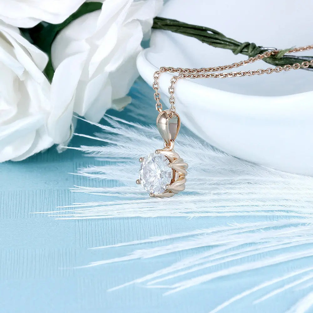 18k Rose Gold Flower Moissanite Necklace 1ct Moissanite Engagement Rings & Jewelry | Luxus Moissanite | Flower With Necklace