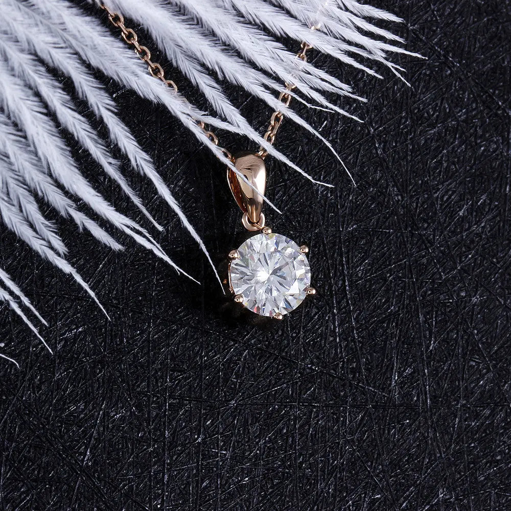 18k Rose Gold Flower Moissanite Necklace 1ct Moissanite Engagement Rings & Jewelry | Luxus Moissanite | Flower With Necklace