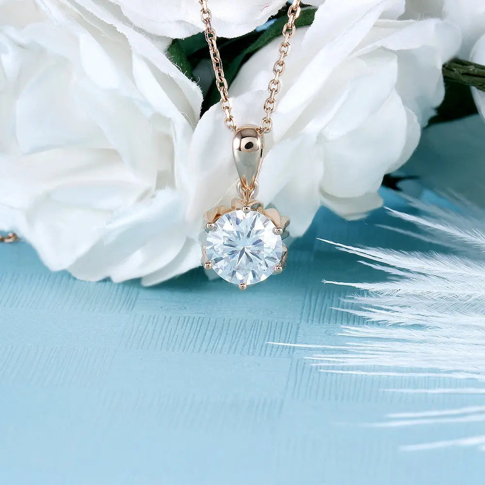 18k Rose Gold Flower Moissanite Necklace 1ct Moissanite Engagement Rings & Jewelry | Luxus Moissanite