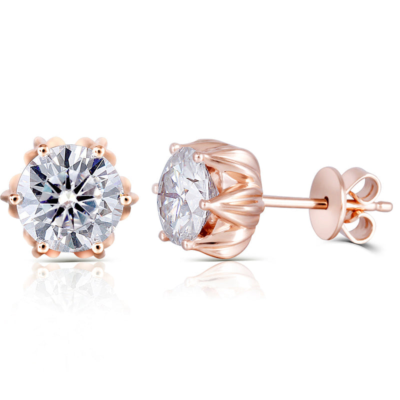 18k Rose Gold Lotus Flower Moissanite Stud Earrings 2ctw Moissanite Engagement Rings & Jewelry | Luxus Moissanite