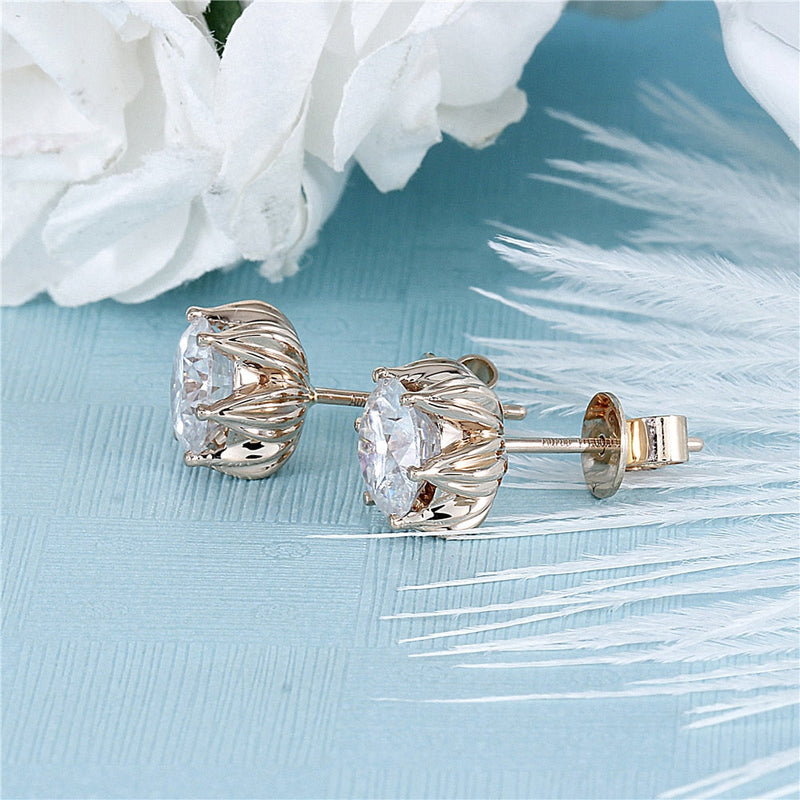 18k Rose Gold Lotus Flower Moissanite Stud Earrings 2ctw Moissanite Engagement Rings & Jewelry | Luxus Moissanite