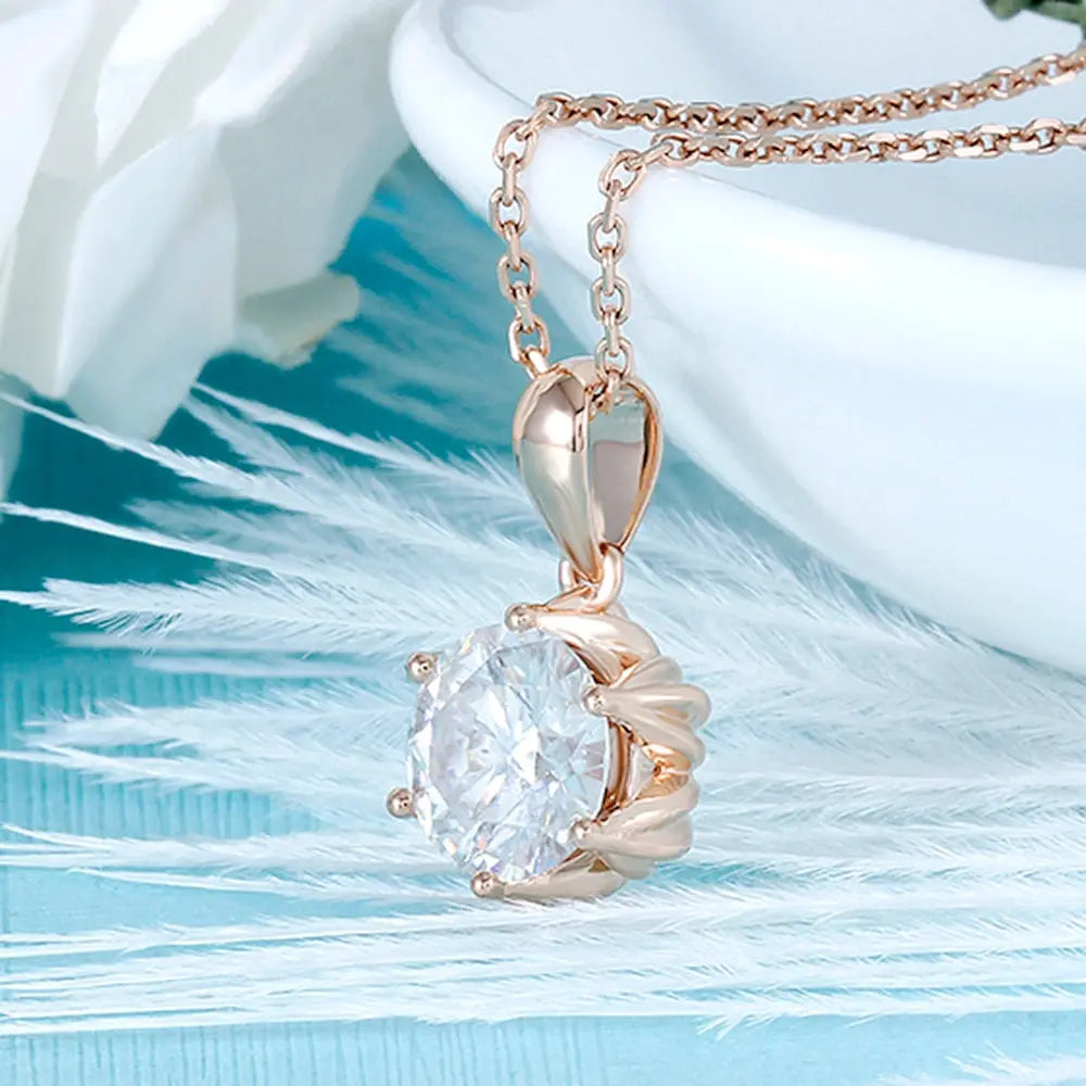 18k Rose Gold Moissanite Necklace 1ct Moissanite Engagement Rings & Jewelry | Necklace Rose Gold | Luxus Moissanite