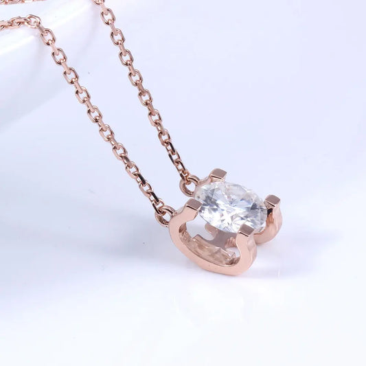 18k Rose Gold Moissanite Necklace 1ct Stone Moissanite Engagement Rings & Jewelry | Rose Gold Necklace | Luxus Moissanite