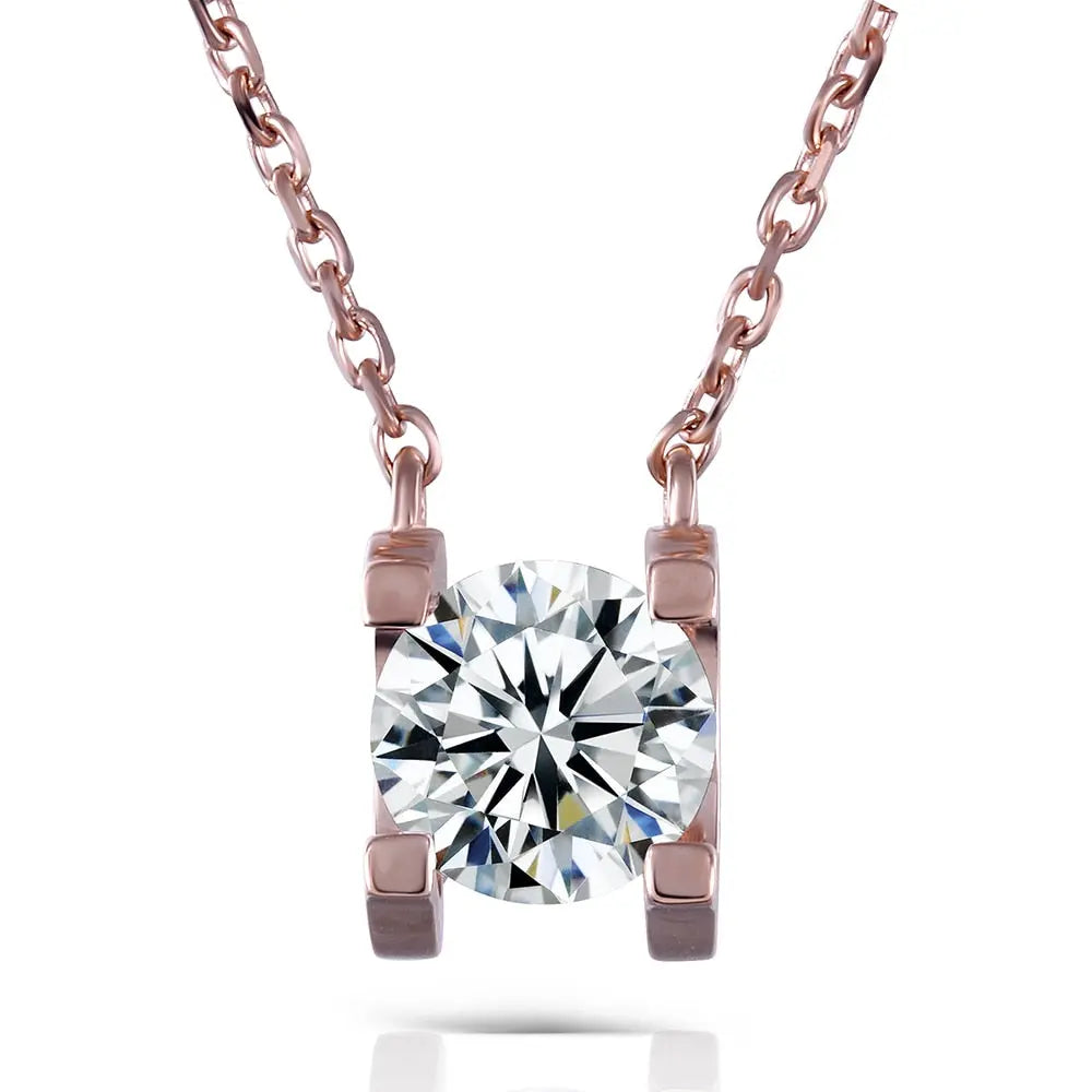 18k Rose Gold Moissanite Necklace 1ct Stone Moissanite Engagement Rings & Jewelry | Rose Gold Necklace Luxus Moissanite