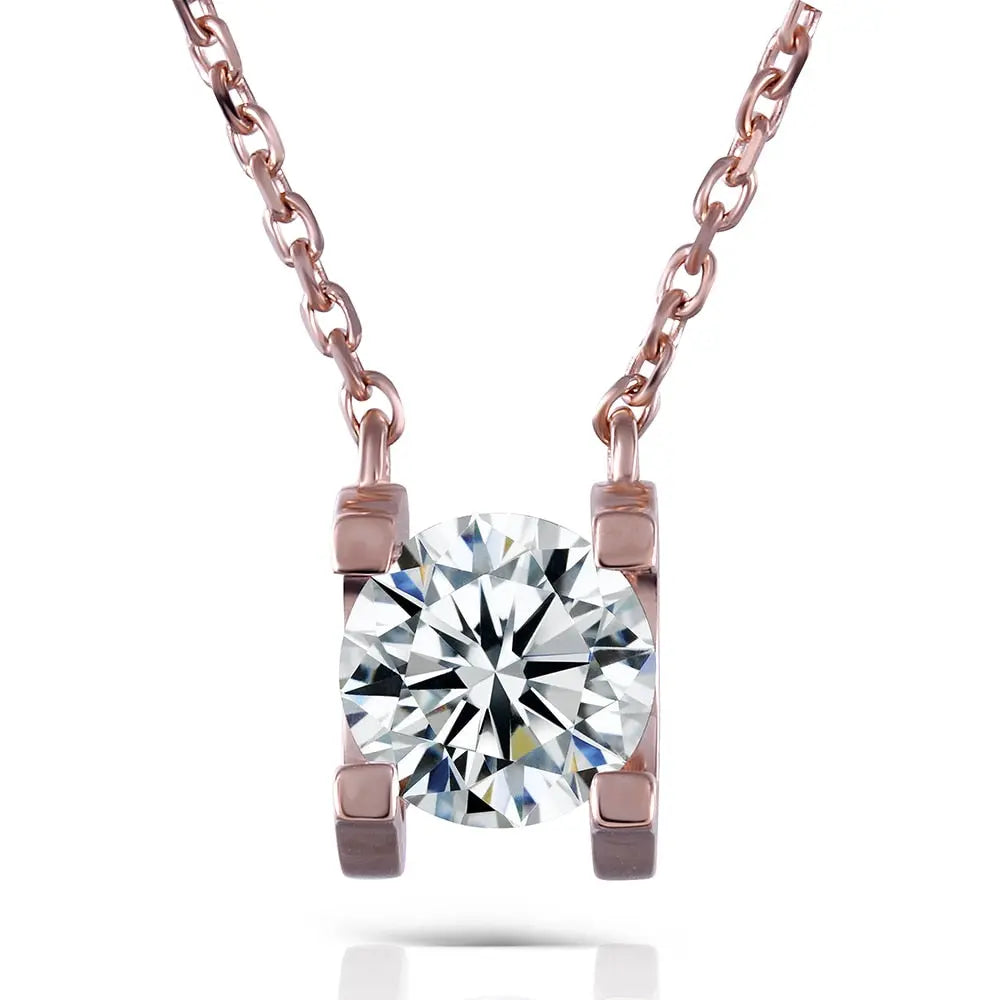 18k Rose Gold Moissanite Necklace 1ct Stone Moissanite Engagement Rings & Jewelry | Rose Gold Necklace Luxus Moissanite 