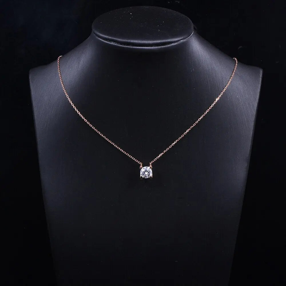 18k Rose Gold Moissanite Necklace 1ct Stone Moissanite Engagement Rings & Jewelry | Rose Gold Necklace | Luxus Moissanite