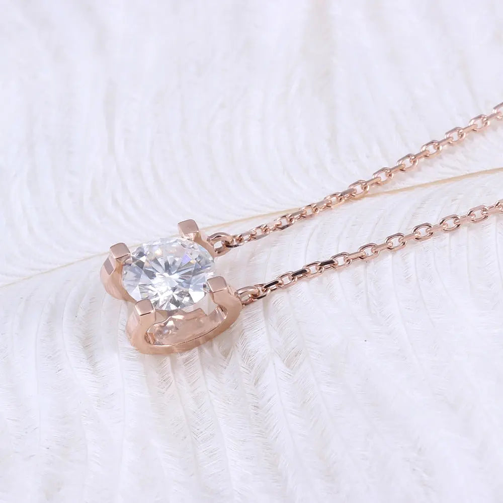 18k Rose Gold Moissanite Necklace 1ct Stone Moissanite Engagement Rings & Jewelry | Luxus Moissanite