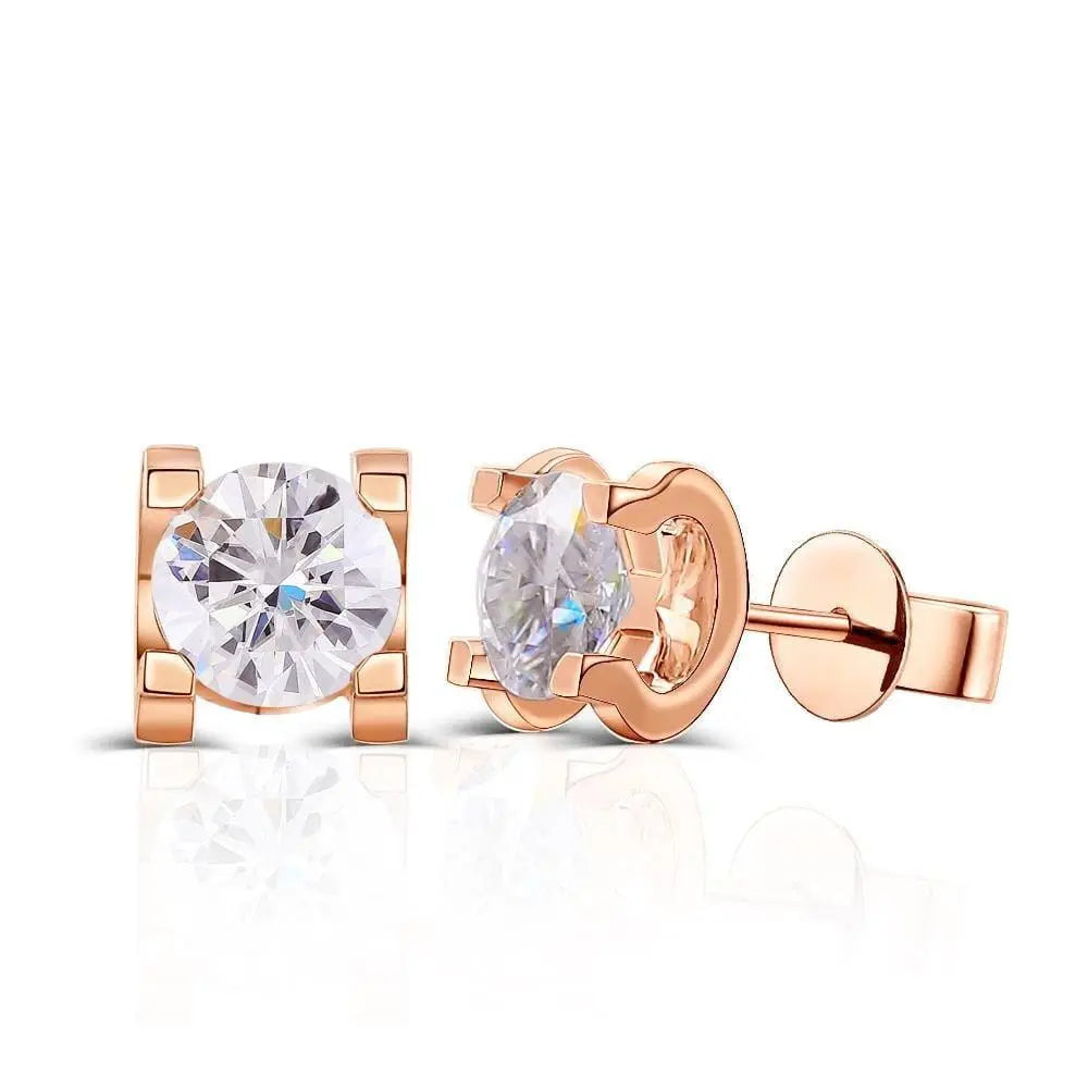 18k Rose Gold Stud Moissanite Earrings 1.6ctw Moissanite Engagement Rings & Jewelry | Luxus Moissanite | Rose Gold Studs
