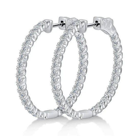 18k WHITE GOLD PLATED SILVER 2MM MOISSANITE HOOP EARRINGS 30MM DIAMETER 1.75 CTW Moissanite Engagement Rings & Jewelry | Luxus Moissanite