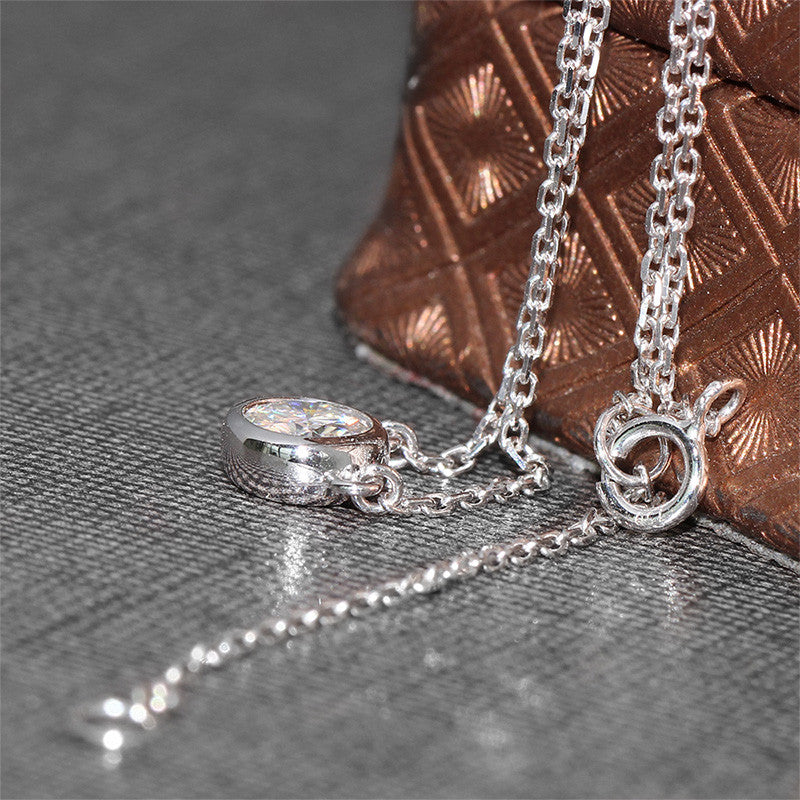 18k White Gold Bezel Set Moissanite Necklace 1ct Moissanite Engagement Rings & Jewelry | Luxus Moissanite
