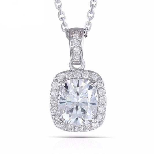 18k White Gold Halo Moissanite Necklace / Pendant 1.5ct Center Stone Moissanite Engagement Rings & Jewelry | Luxus Moissanite