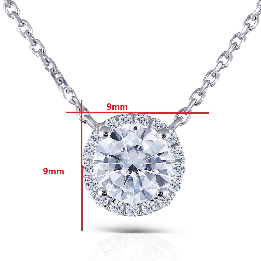 18k White Gold Halo Moissanite Necklace / Pendant 1ct Center Stone Moissanite Engagement Rings & Jewelry | Luxus Moissanite