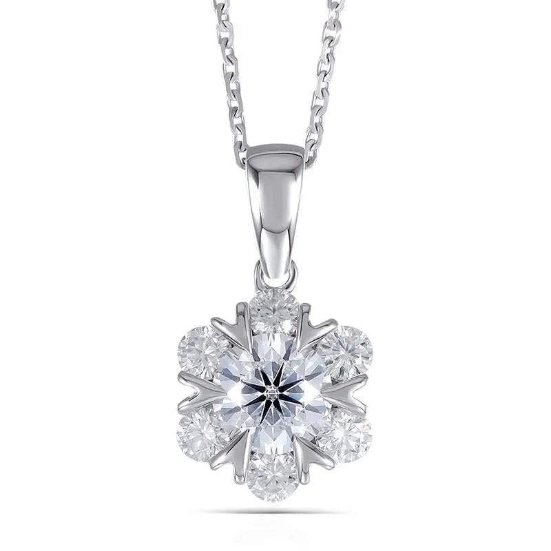 18k White Gold Halo Moissanite Necklace 1.6ctw Moissanite Engagement Rings & Jewelry | Luxus Moissanite