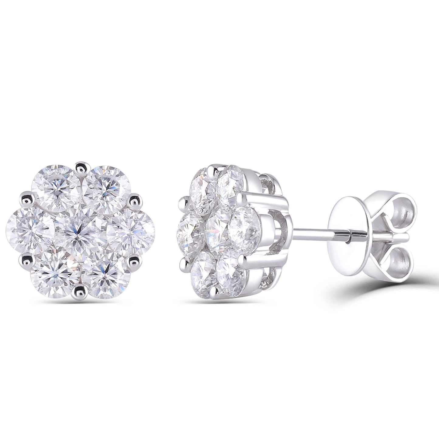 18k White Gold Halo Stud Moissanite Earrings 1.65ctw Moissanite Engagement Rings & Jewelry | Best Unique Earrings  |  Luxus Moissanite