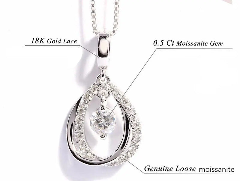 18k White Gold Moissanite Necklace 0.5ct Center Stone Moissanite Engagement Rings & Jewelry | Luxus Moissanite
