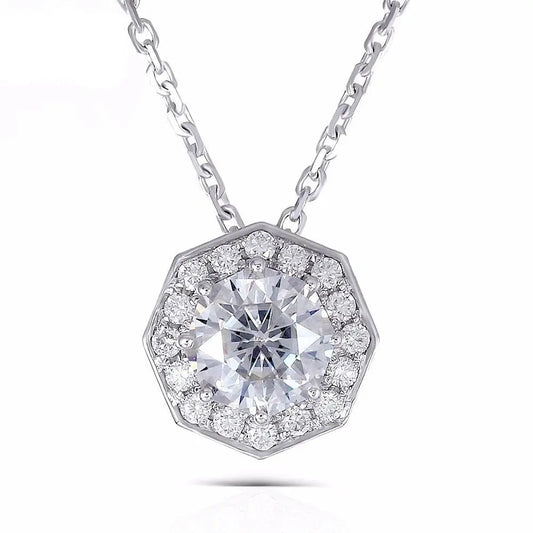 18k White Gold Moissanite Necklace 1ct Center Octagon Stone Moissanite Engagement Rings & Jewelry | 18k White Gold Necklace | Luxus Moissanite