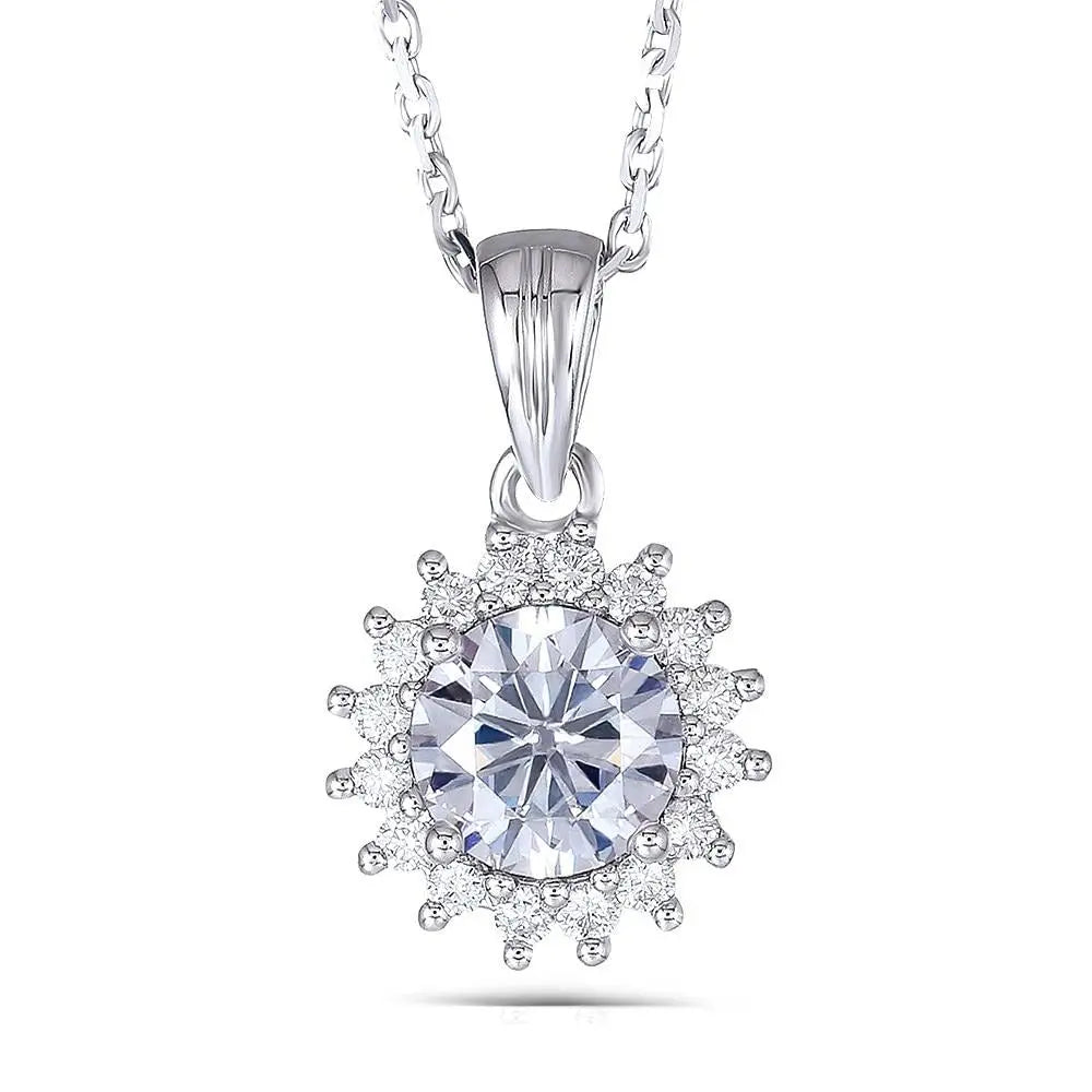 18k White Gold Moissanite Necklace 1ct Center Stone Moissanite Engagement Rings & Jewelry | Luxus Moissanite