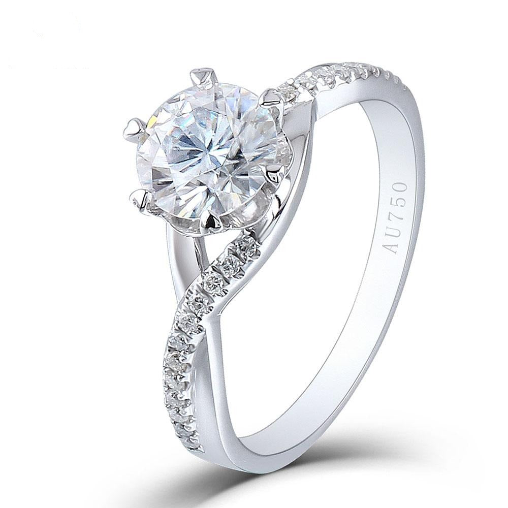 18k White Gold Moissanite Ring 1ct or 0.5ct Center Stone Moissanite Engagement Rings & Jewelry | Luxus Moissanite