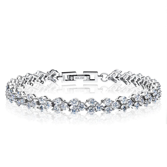 18k White Gold Plated Moissanite Tennis Bracelet 6.9ctw - 8.1ctw Moissanite Engagement Rings & Jewelry | Luxus Moissanite