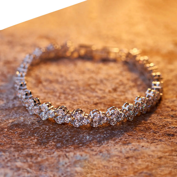 18k White Gold Plated Moissanite Tennis Bracelet 6.9ctw - 8.1ctw Moissanite Engagement Rings & Jewelry | Luxus Moissanite