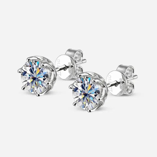 18k White Gold Plated Silver 2ctw Moissanite Stud Earrings- Push Back Moissanite Engagement Rings & Jewelry | Luxus Moissanite | White Gold Stud Earrings Set