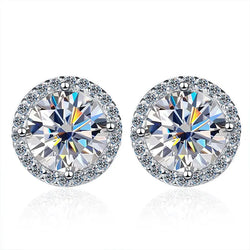 18k White Gold Plated Silver Halo Moissanite Stud Earrings 2CTW Moissanite Engagement Rings & Jewelry | Luxus Moissanite