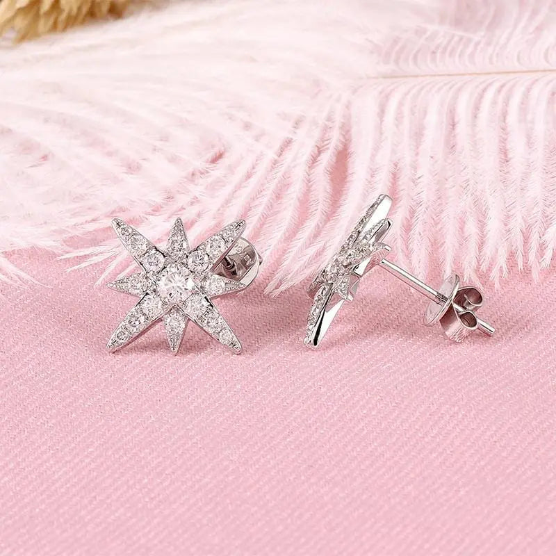 18k White Gold Star Moissanite Stud Earrings Moissanite Engagement Rings & Jewelry | Luxus Moissanite
