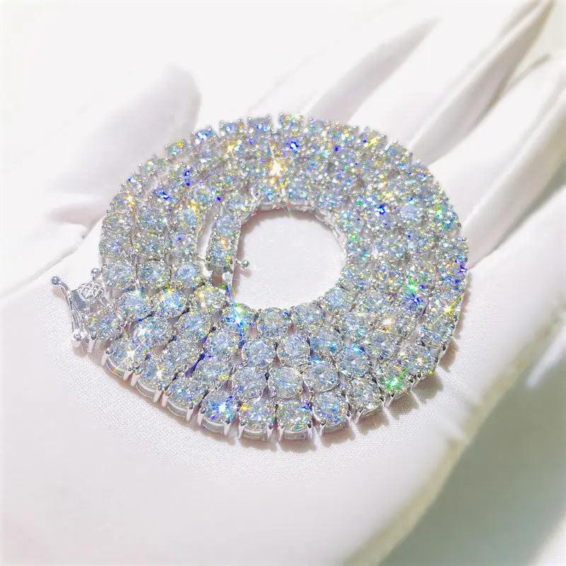 18k White or Yellow Gold Plated Moissanite Tennis Necklace / Chain 16 inch - 24 inch, 2mm - 5mm stones Moissanite Engagement Rings & Jewelry | Luxus Moissanite