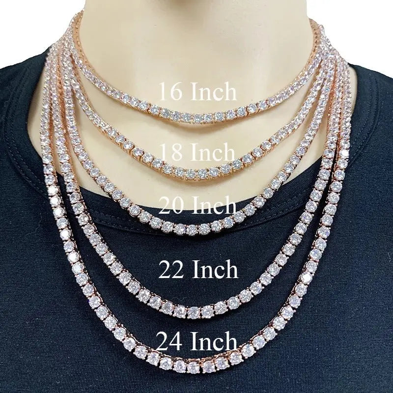 18k White or Yellow Gold Plated Moissanite Tennis Necklace / Chain 16 inch - 24 inch, 2mm - 5mm stones Moissanite Engagement Rings & Jewelry | Luxus Moissanite