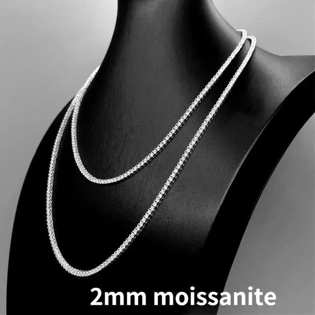 18k White or Yellow Gold Plated Moissanite Tennis Necklace / Chain 16 inch - 24 inch, 2mm - 5mm stones Moissanite Engagement Rings & Jewelry | Luxus Moissanite