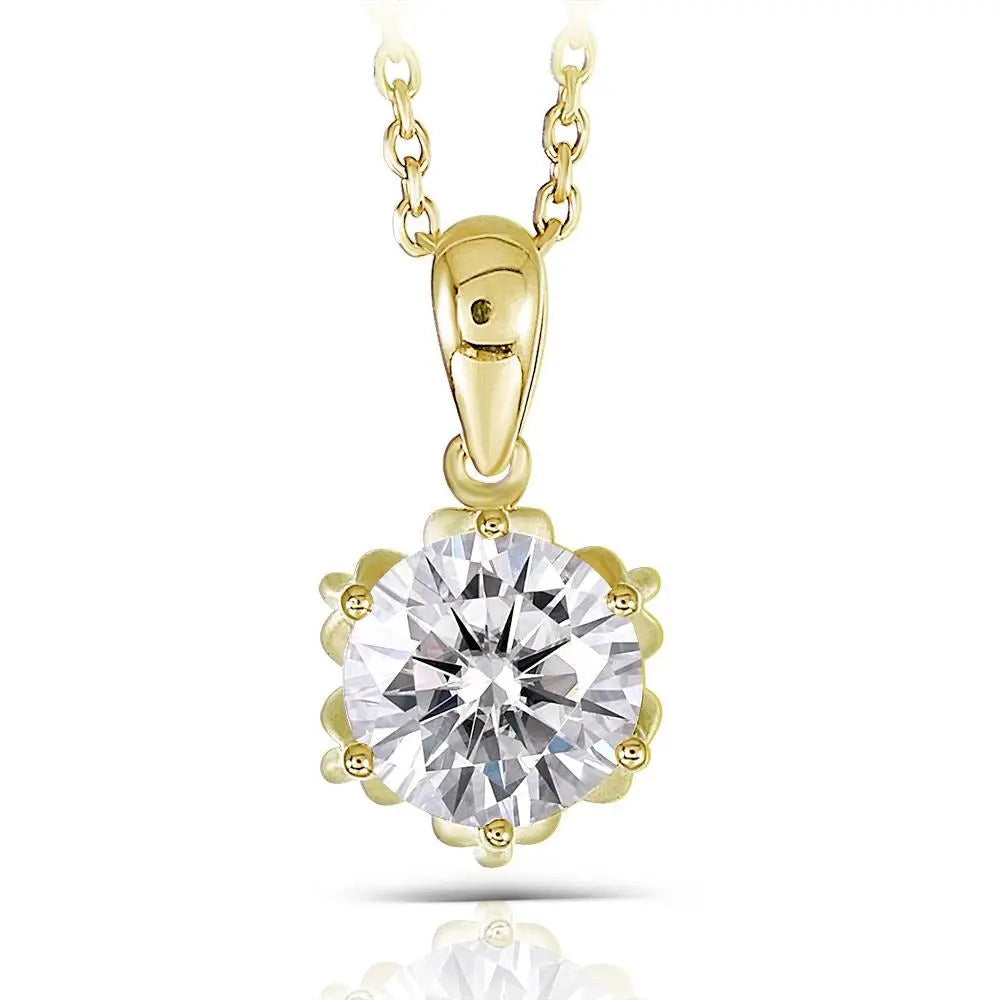 18k Yellow Gold Flower Shaped Moissanite Necklace 1ct Moissanite Engagement Rings & Jewelry | Luxus Moissanite  | Flower Pendant Necklace 