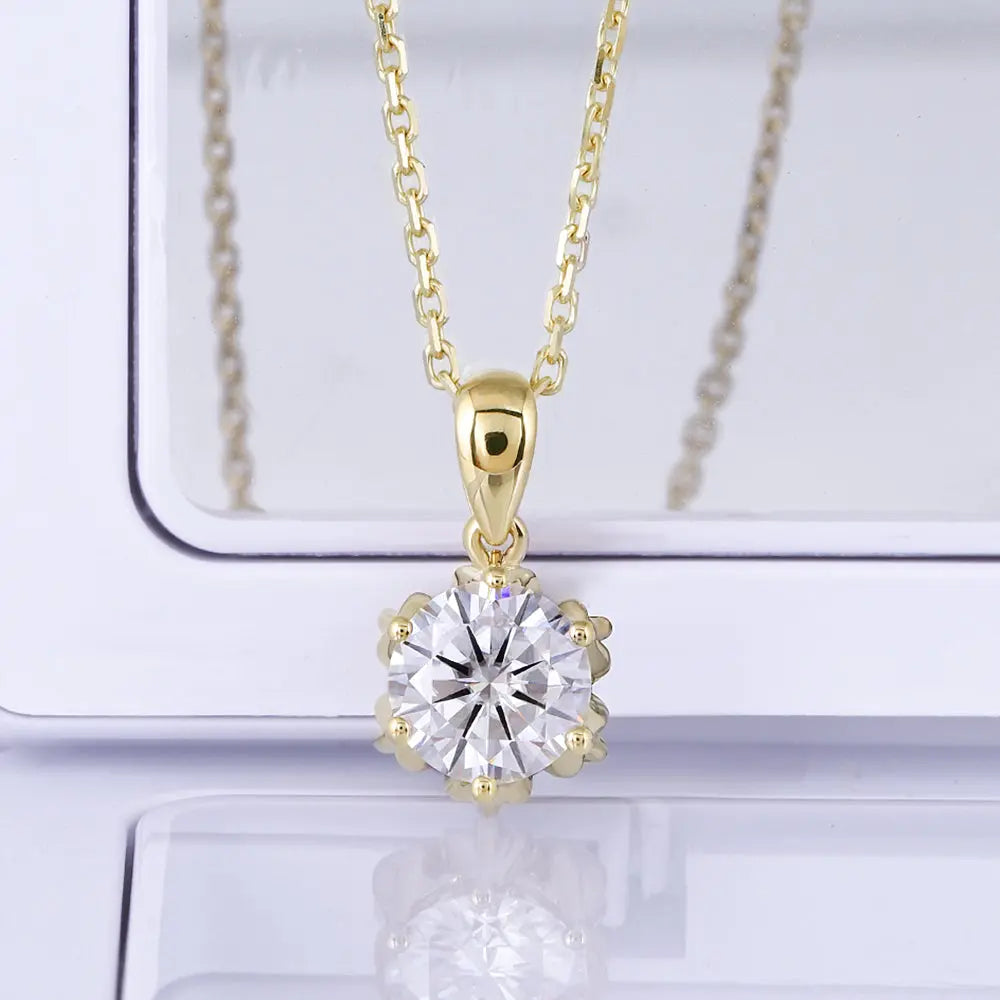 18k Yellow Gold Flower Shaped Moissanite Necklace 1ct Moissanite Engagement Rings & Jewelry | Luxus Moissanite | Flower Pendant Necklace 