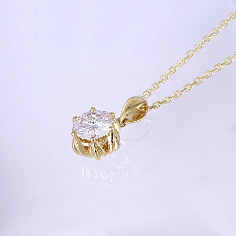 18k Yellow Gold Flower Shaped Moissanite Necklace 1ct Moissanite Engagement Rings & Jewelry | Luxus Moissanite | Flower Pendant Necklace 